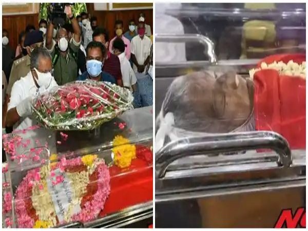 ഗൗരിയമ്മയെ ചെങ്കൊടി പുതപ്പിച്ച് സി പി എം, കോവിഡ് പ്രോട്ടോകോളിൽ ഇളവ്,  പൊതുദർശനം അയ്യങ്കാളി ഹാളിൽ